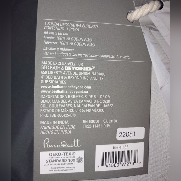 Euro Sham, 100% Pima Cotton 1000 thread count, Gray, NWT - Picture 4 of 6